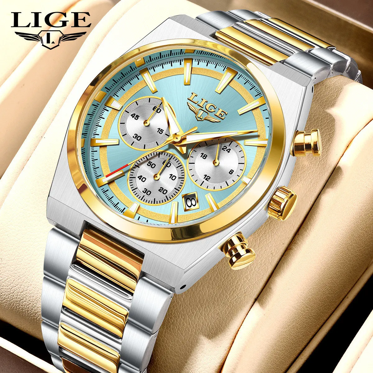 

Мужские часы LIGE, модные деловые светящиеся кварцевые наручные часы, водостойкий хронограф из нержавеющей стали, часы с автоматической датой для мужчин