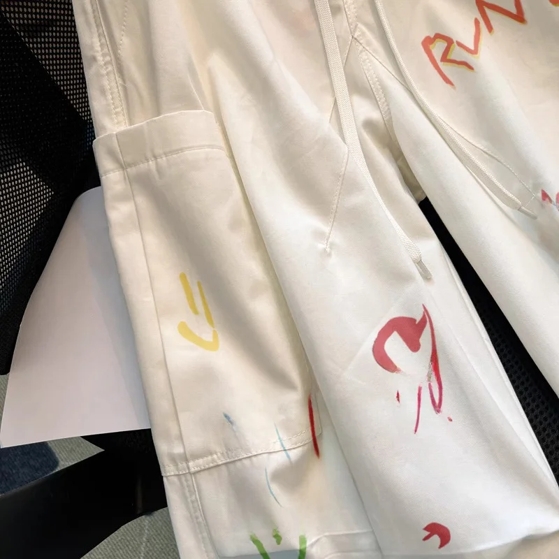 Japanese Design Cartoon Print Dstring Work Pants Loose Fit Summer Faionable Women's Men's Casual Straight Leg Trousers