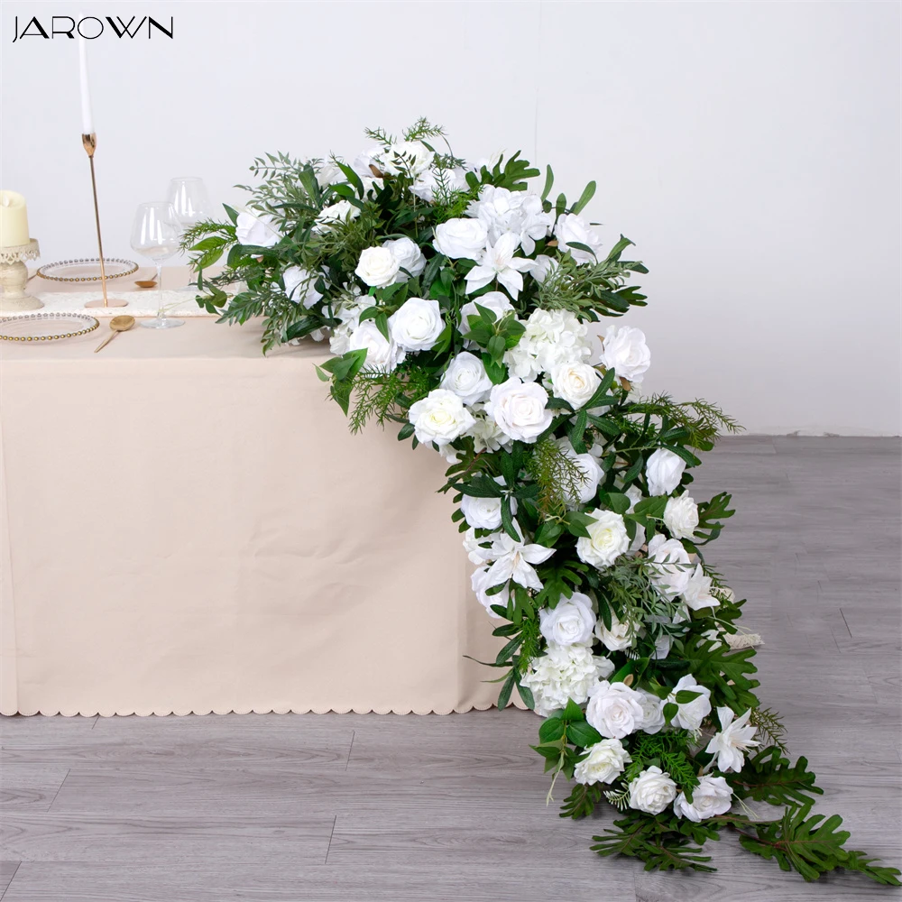 

Table Decor White Rose Greenery Floral Runner for Event Party Backdrop Decoration Articial Flower Arrangement Wedding Props