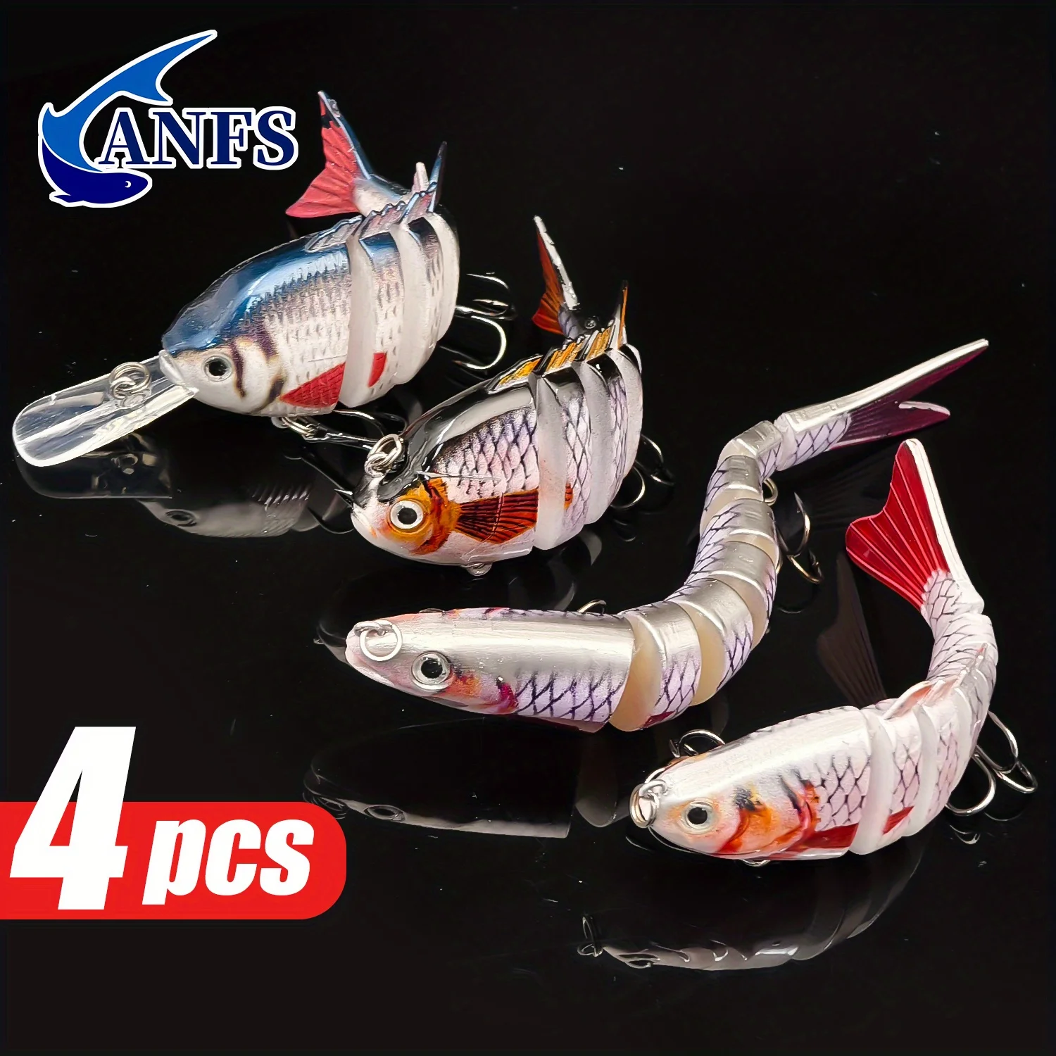 ANFS 4pcs Multi-Segment Swimbait Fishing Lure Set - Sinking Crankbaits for Pike - Perfect for Freshwater & Saltwater Fishing