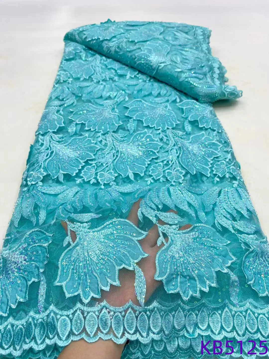 

5 Yards Oliver Green Sequins Tulle Lace Latest Nigerian Lace Fabrics 2025 Burnt Orange Beaded Lace Fabrics For Sewing KB5125