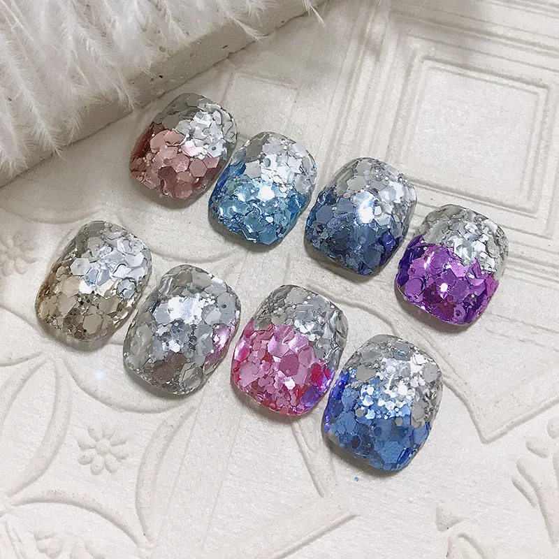 Net-red Popular Manicure South Korea Large Sequin Mermaid Champagne Dark Blue Glitter Pink Color Bright Gradient Nail Patch