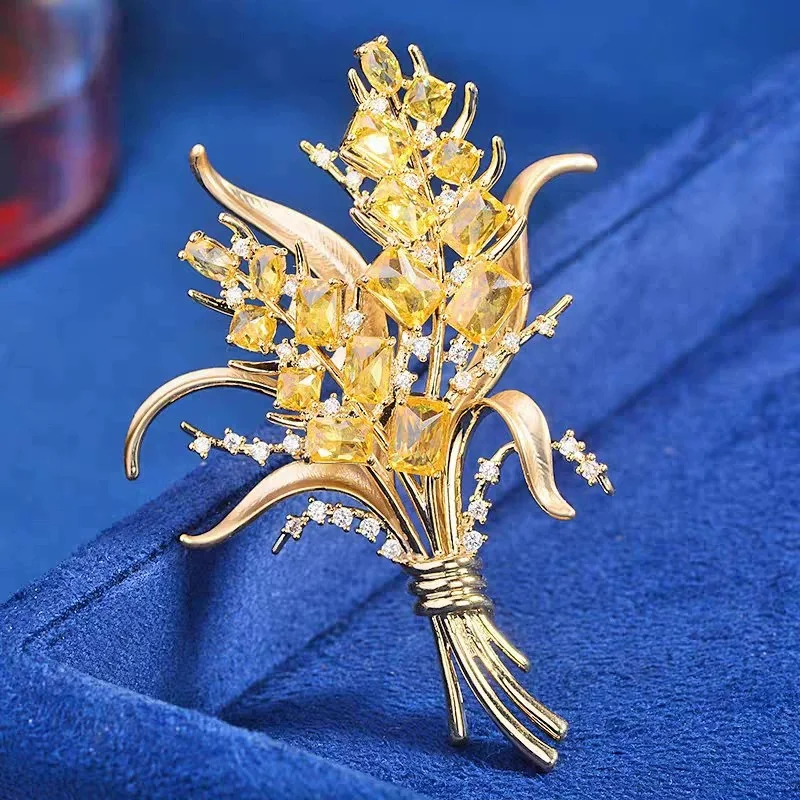 Delicate Imitation Color Treasure Micro-inlaid Zircon Bouquet Brooches Luxury Wheat Flower Broche for Women's Accessories