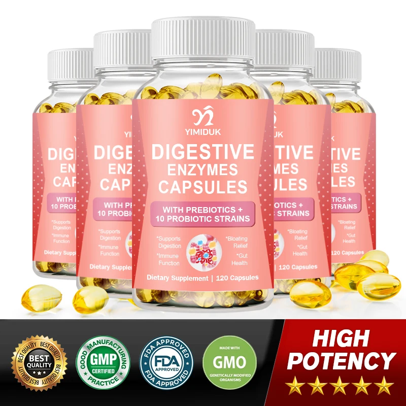 All Natural Digestive Enzyme Capsules 30 Enzyme Blend Prebiotics Supplement For Digestion and Gut Function Vegetarian Friendly