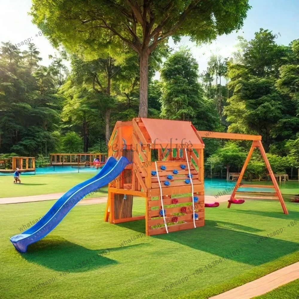Kids Outdoor Wooden Climbing Frame - Outdoor Playground Climbing Frame Slide Kids