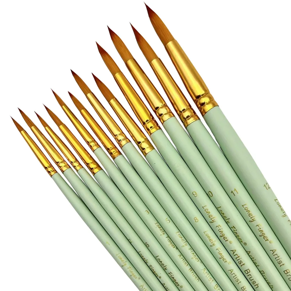 12pcs Professional Round-Pointed Tip Paint Brushes Set Soft Synthetic Nylon Tips Artist Paintbrushes For Watercolor Face Body