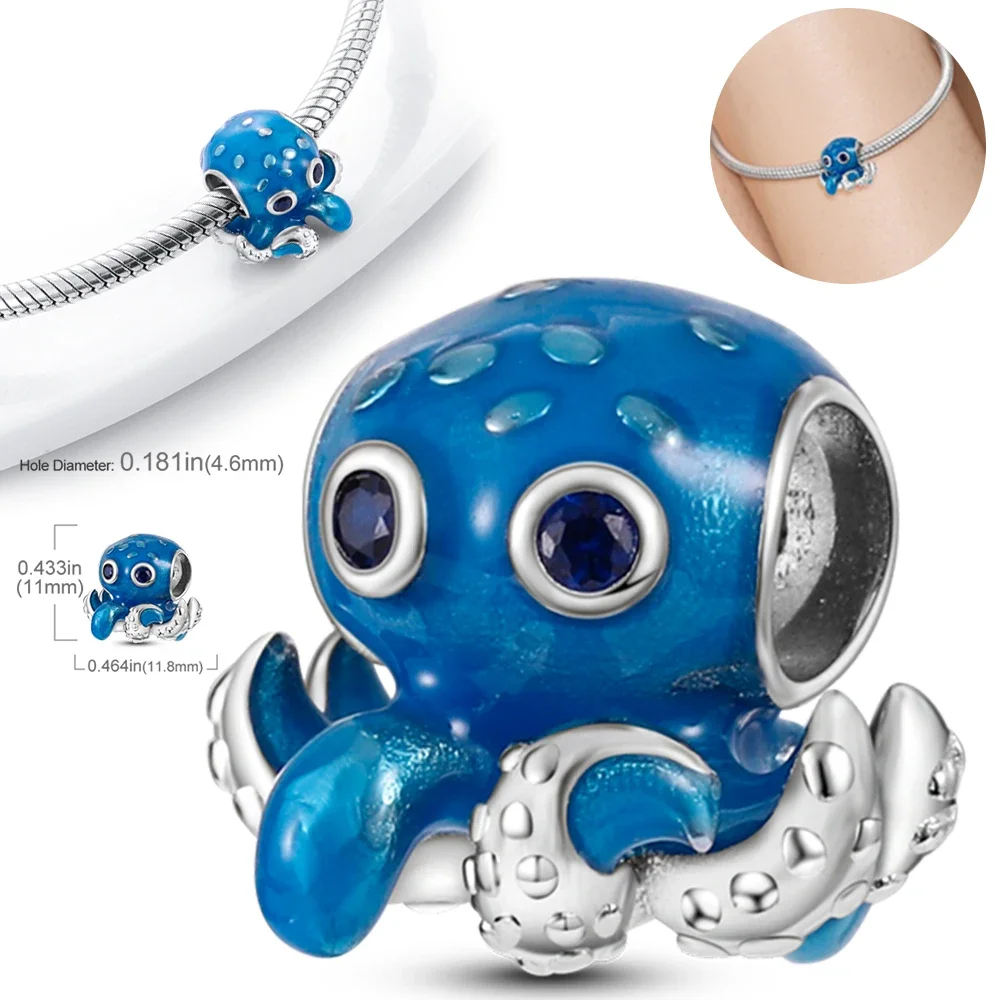 925 Silver Blue Zircon Star Sea Turtle Shape Twelve Color Charm Beads Fit Original Bracelet for Women Pendant DIY Jewelry Gift image 3