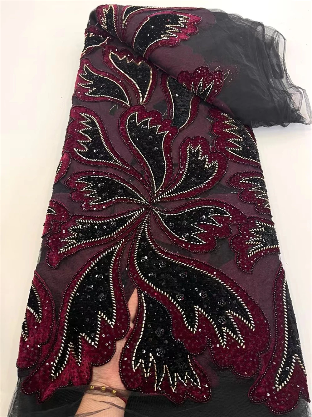 

Luxury African Beaded 2025 High Quality Nigerian Sequins With Pearl Lace French Tulle Lace Fabric For Party Dress Sewing