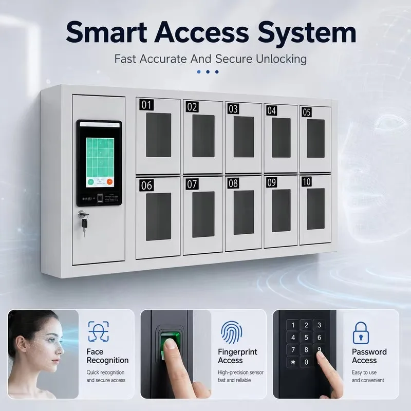 Smartphone charging cabinet Wall-mounted safety locker with touchscreen, suitable for schools and offices