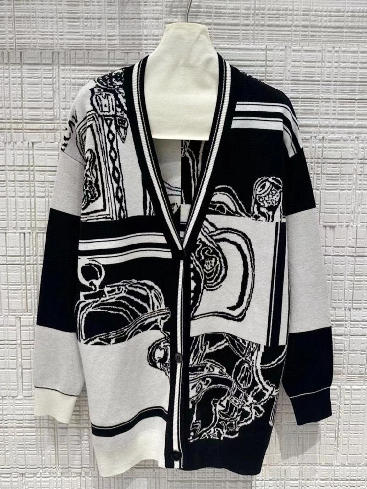 

Luxury Brand Design 2025 New In Autumn Winter Knit Black Cardigan Sweater Jersey For Women Tops Outerwears Knitwear Clothing