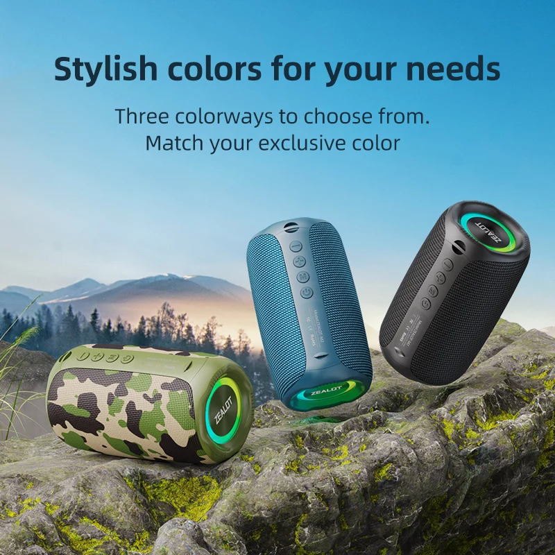 ZEALOT-M2 Portable Bluetooth Speaker,IPX5 Waterproof 360° Wireless Speaker TWS Stereo Pairing 10hrs Playtime For Camping
