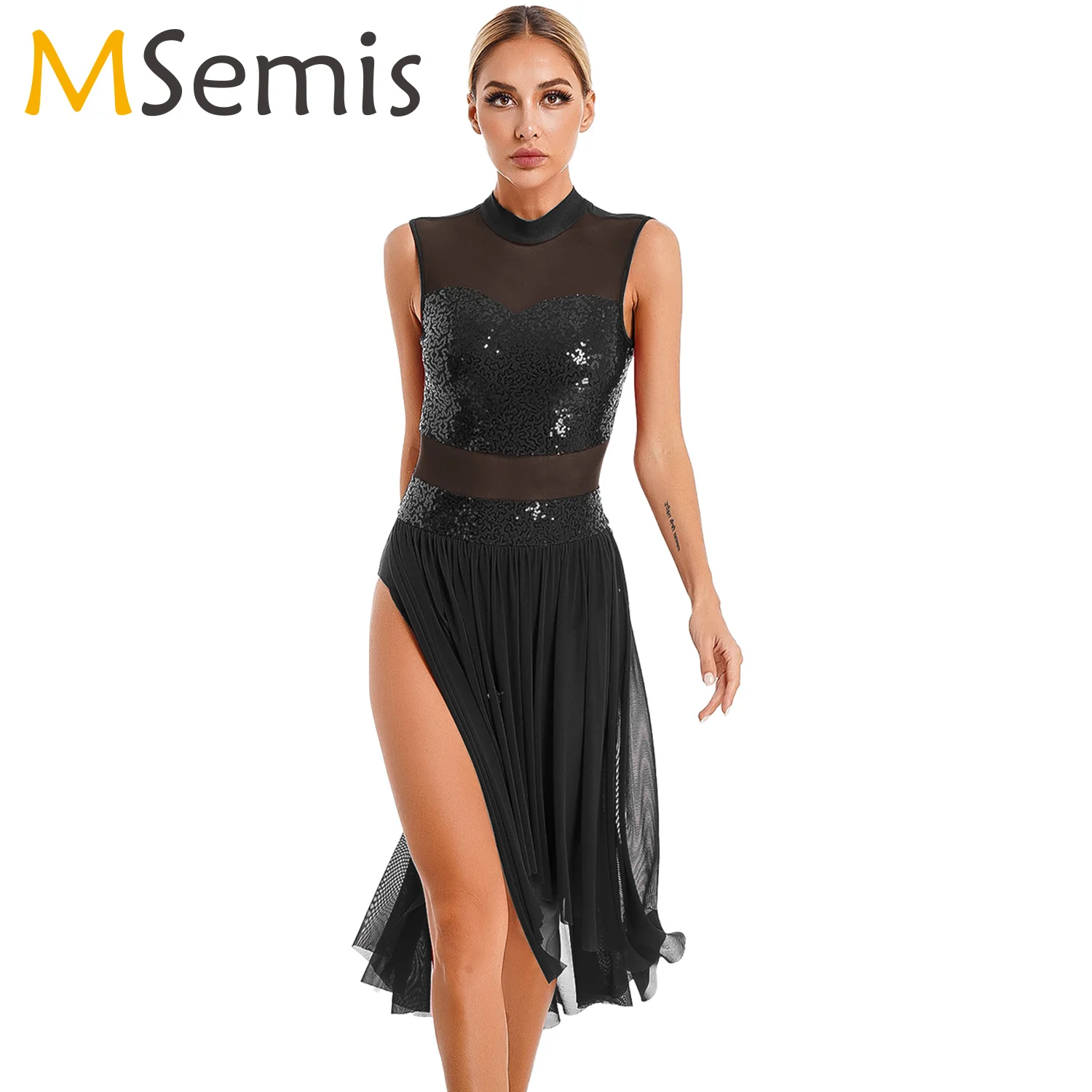 Vestido feminino de collant com alças, vestido dança lírica, vestidos lantejoulas brilhantes, moderno dancewear, trajes de performance de palco