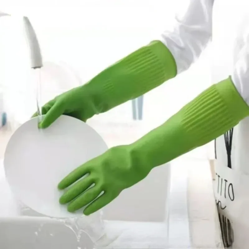 1 Pair Kitchen Cleaning Latex Dish Washing Gloves Rubber Thickened and Lengthened Household Cleaning Laundry Gloves