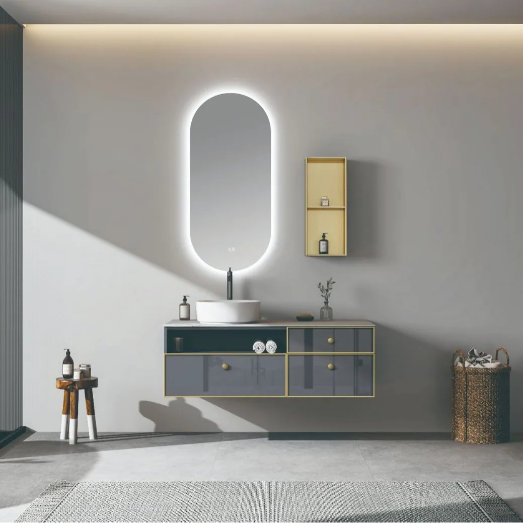 

Customizable small side cabinet oval mirror holder basin bathroom cabinet light luxury minimalist wall cabinet wash basin single