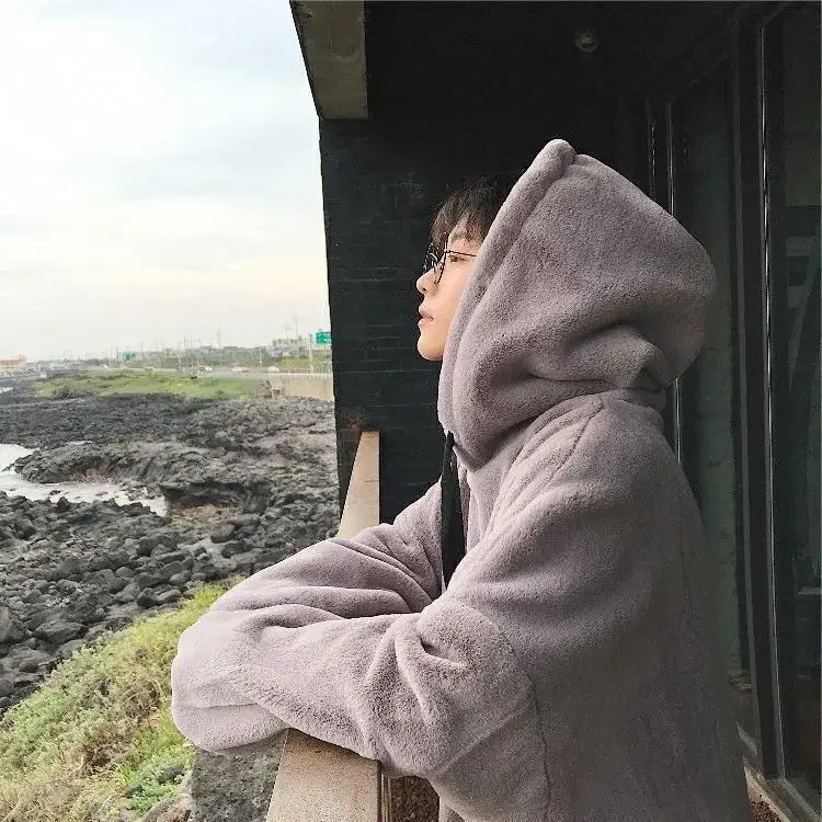 الخريف الشتاء الصوف مبطن مقنعين البلوز للرجال العصرية فضفاضة تناسب طويلة الأكمام الدافئة أفخم سترة الخمول نمط أعلى مشهد غير رسمي #4