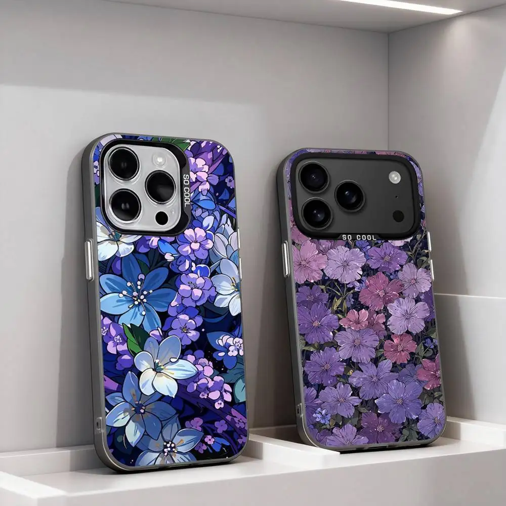 

Painting Art Flower For iPhone 17,16,15,14,13,12,11,Pro,Max,Plus,E,Air,Mini Anti Fall Black Matte Hard Bumper Phone Case