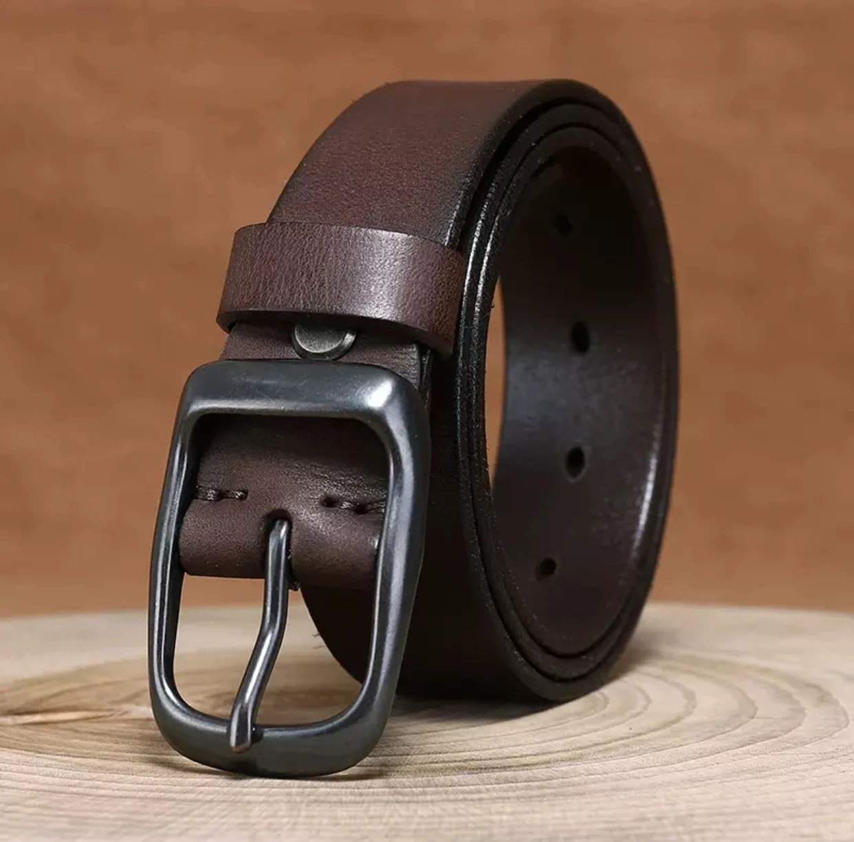 

3.3CM Luxury Wide Italian Full-Grain Pure Leather Belt Men's Genuine Stitch Buckle High-end Retro Fashion Trendy Jeans Belt