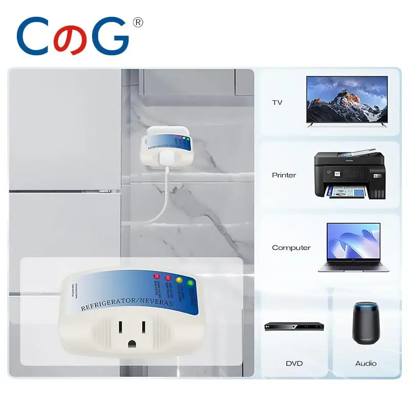 CG Single Outlet Refrigerator Power Surge Protector 120VAC 10A Voltage Brownouts Plug Outlet for Fridge TV Air Conditioners