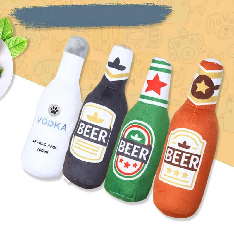 Juguete para perros con forma botella cerveza, tira y afloja con chirrido para perros pequeños y medianos, venta directa