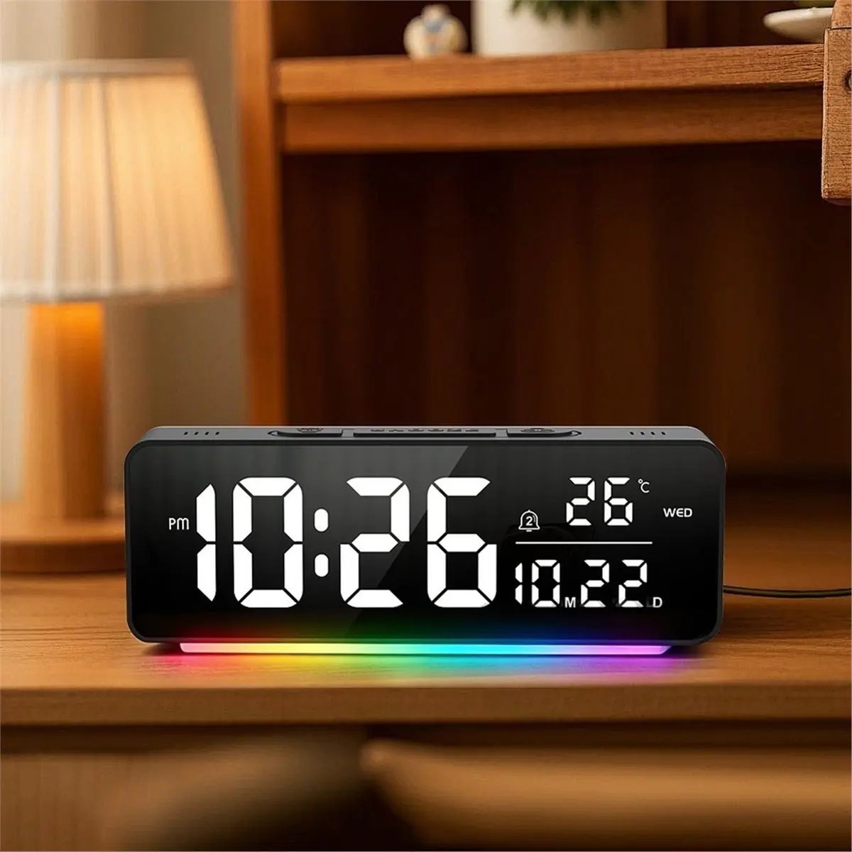 Compact Digital Alarm Clock with RGB Night Light for Bedroom Decor Dual Alarms Snooze Dimmer Volume Adjustable