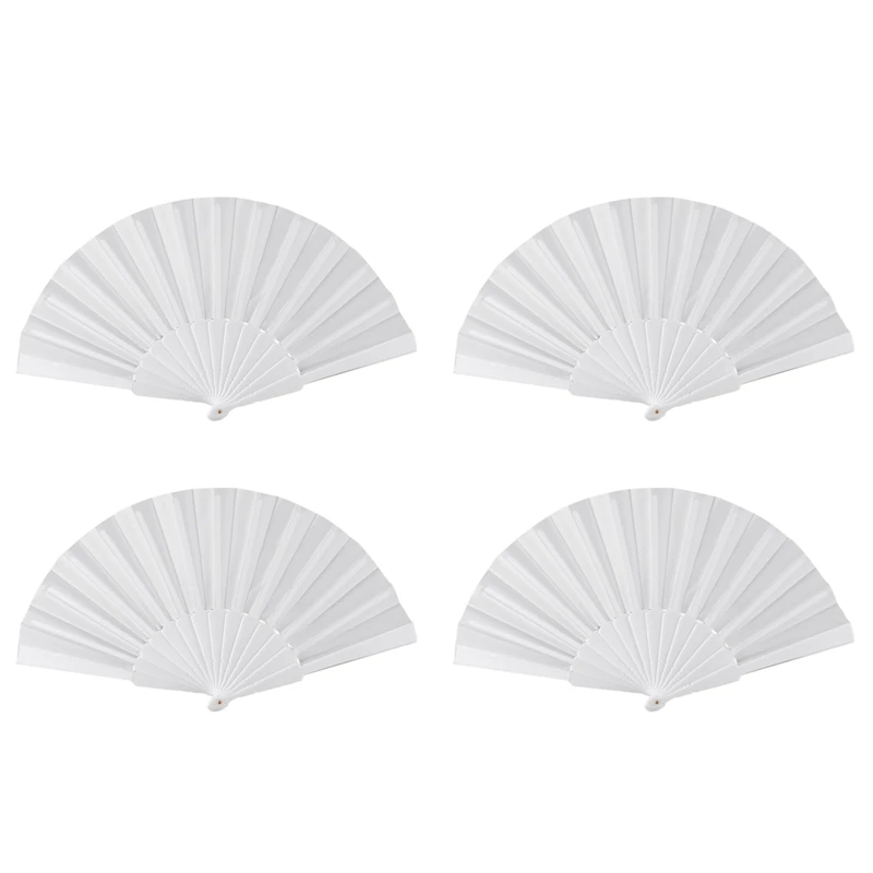 4X Plastic Fabric Hand Foldable Fan For Ladies Men White