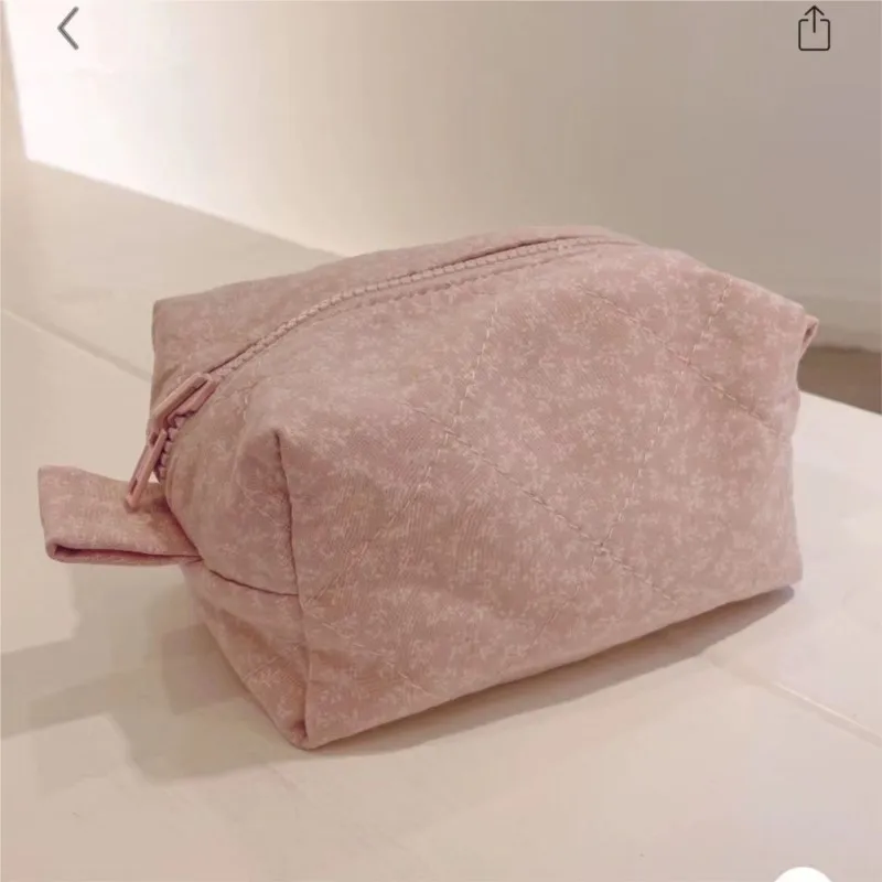 Borsa portaoggetti rosa dolce con stampa floreale Mini borsa da donna con cerniera solida borsa per il trucco carina borsa a matita per studenti rettangolare borsa portamonete Chic novità