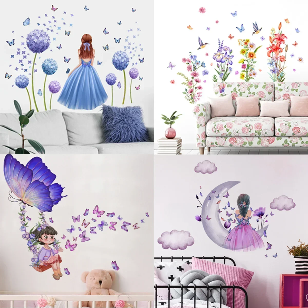 Hoạt Hình Công Chúa Nhỏ Và Kỳ Lân Dán Tường Vinyl Tranh Trang Trí Tường Đề Can Mầm Non Bức Tranh Tường Poster Bé Gái Trang Trí Phòng Ngủ