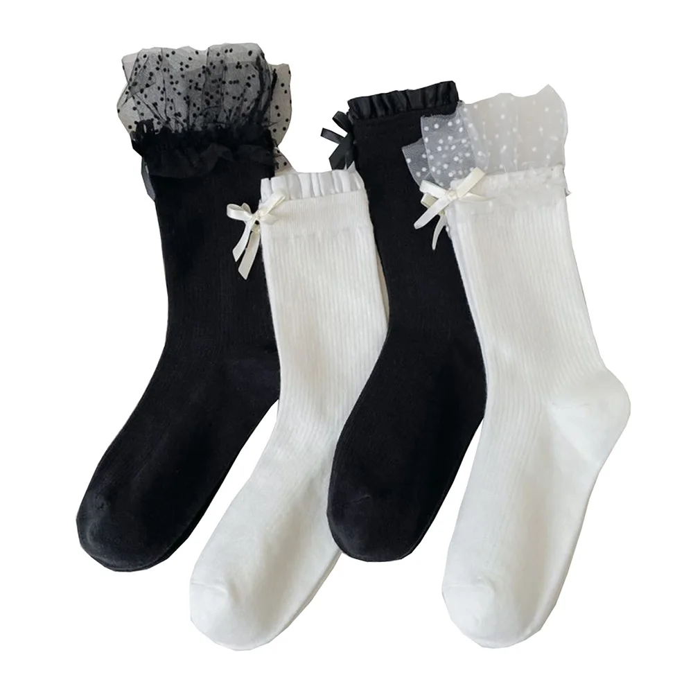 Home Office Foot Socks Woman Frilly Ruffle Lolita korean Style Women Socks Cute Bow Lace Sweet   Fashion Long Autumn Winter Sock