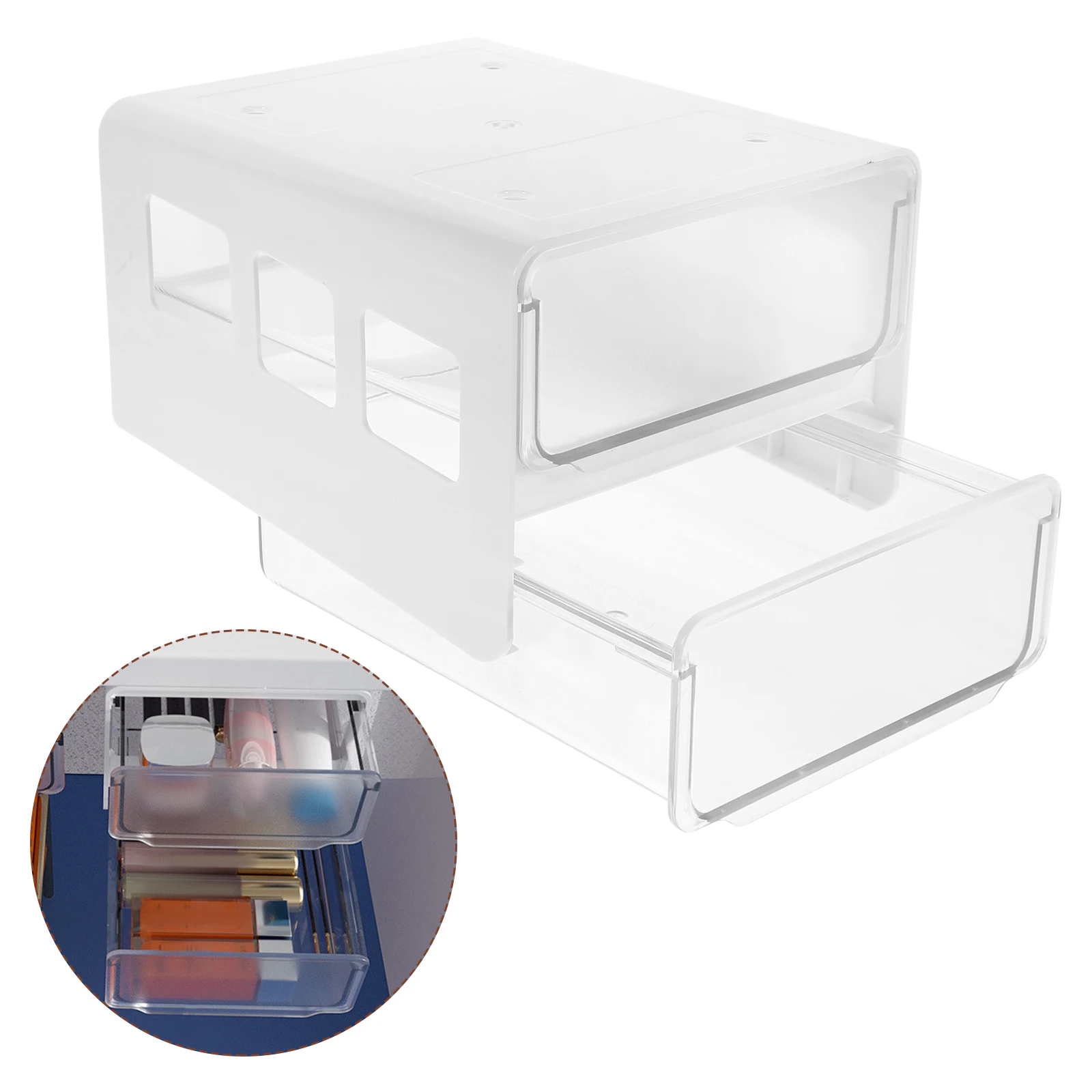 1 قطعة صندوق منظم تحت الدرج تخزين مخفي لسطح المكتب مع شريط لاصق ذاتي موفر للمساحة منظمو المواد Pp Abs #5