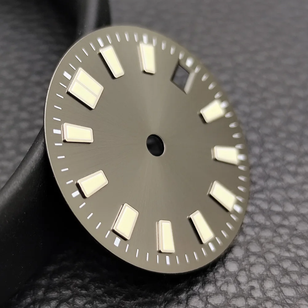 Green Luminous Single Date Watch Dial with Silver Gold Hands Gray Black Fit NH35 NH36 Movement Accessory Replacement Part