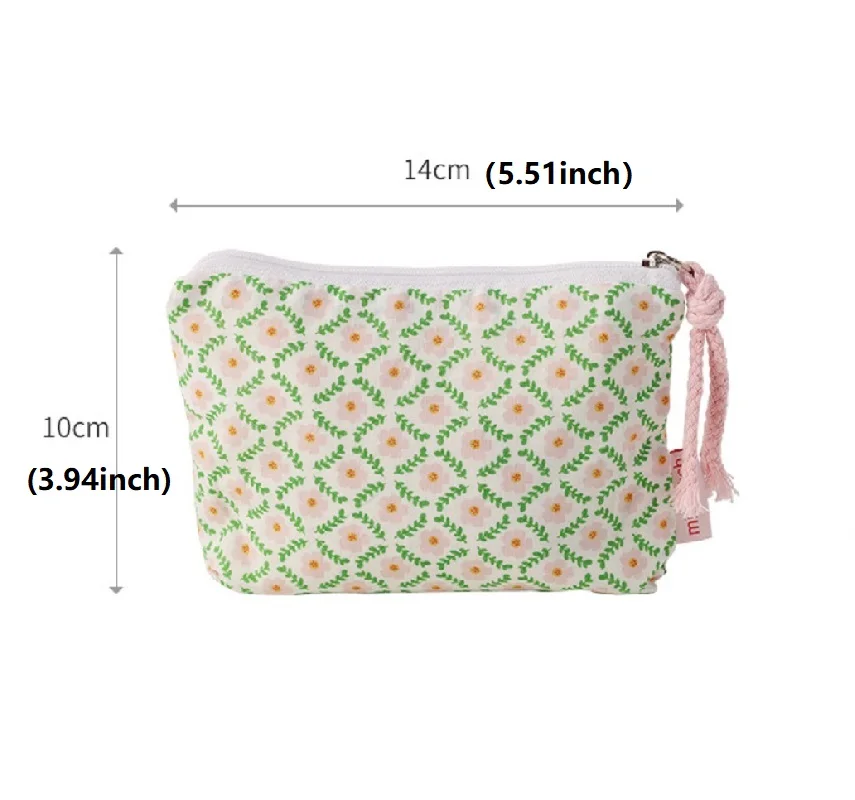 Petit sac à cosmétiques à fleurs en coton, Mini tissu pour femmes, trousse de toilette de voyage, petit sac à main coréen pour femmes, pochette pour pièces de monnaie à fermeture éclair