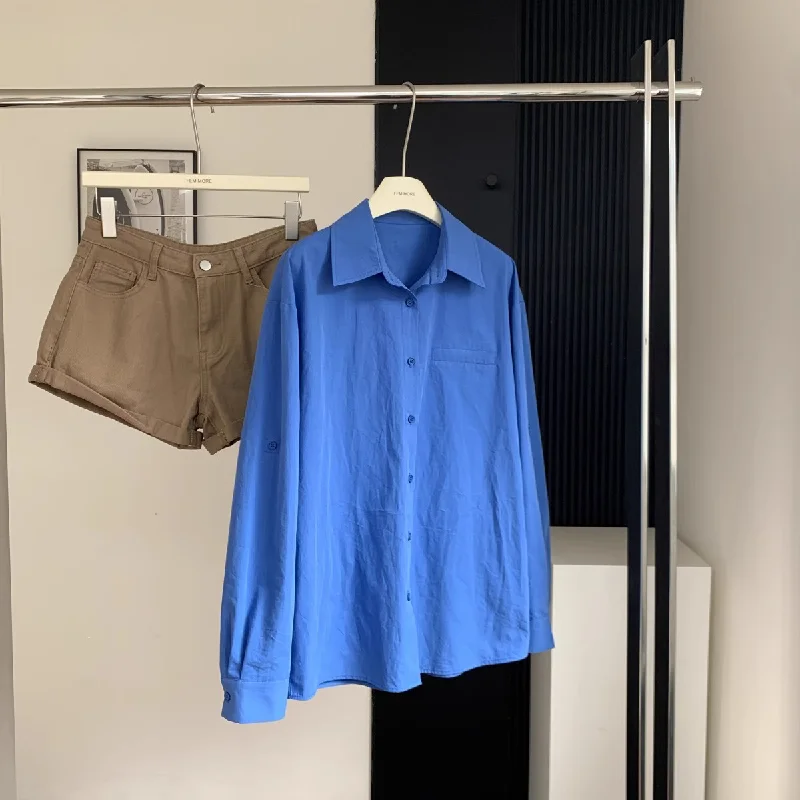 

New Fashion Cotton Blouse Women Spring Autumn Loose Turn Down Collar Long Sleeve Single Breasted Office Lady Shirts Work Tops