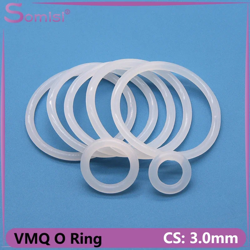 

10/50pcs VMQ O Ring Gasket CS 3mm White OD 10 ~ 100mm Food Grade Waterproof Washer Round O Shape Silicone Rubber Ring