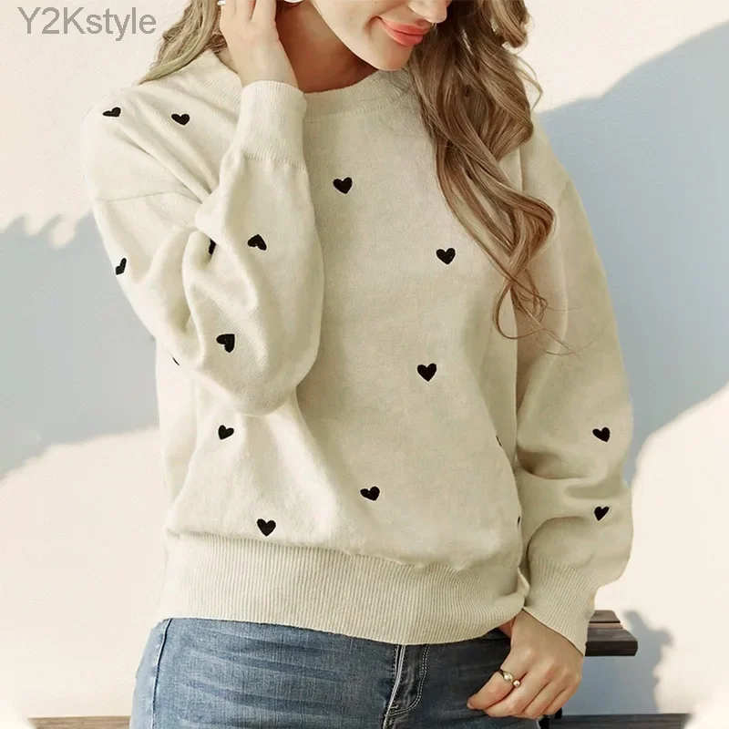 

Autumn Winter Valentine's Day Knitting Love Round Neck Sweater Pullover Long-sleeved Sweater Women Top Winter Clothes Women