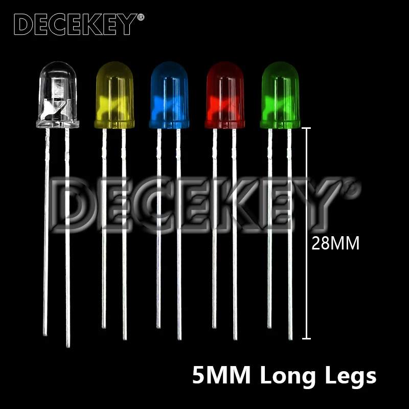 1000pcs Long Leg 3MM 5MM LED White Green Red Blue Yellow Orange F5 28mm F3 27mm Length Light Emitting Diode