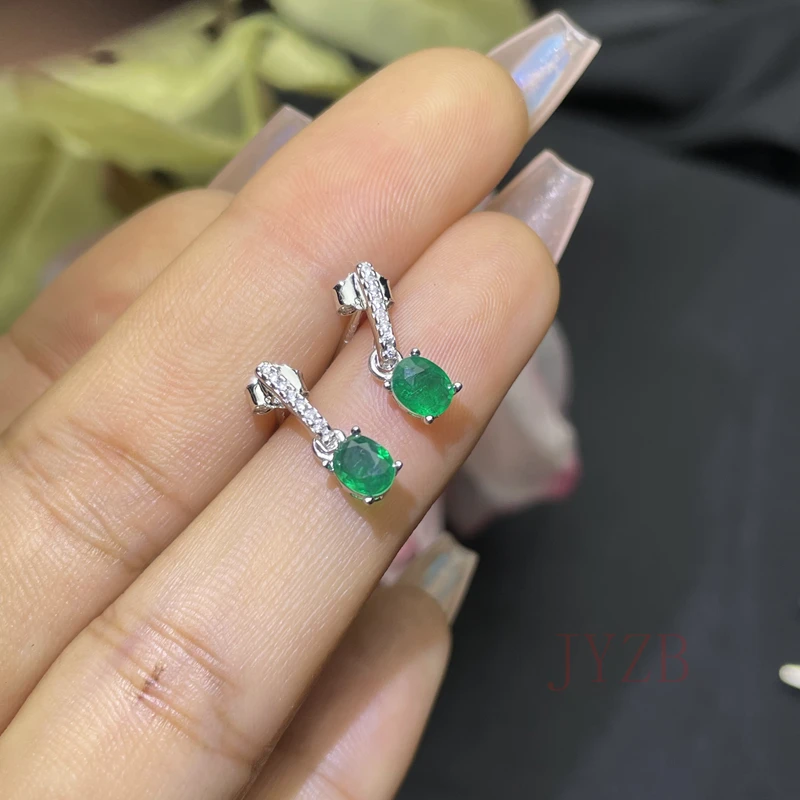 100% Natural 4*5 mm Emerald Jewelry 925 silver earrings for Goddess of fine jewelry