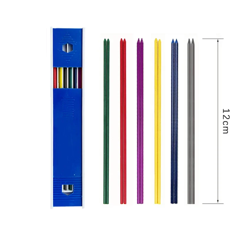 12 pçs/caixa 2.0mm cor lápis mecânico recarga chumbo arte esboço desenho colorido chumbo apagável escola lápis de cor papelaria