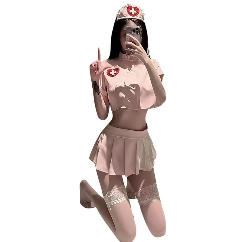 Passion Suit Japanese Cute Nurse Uniform Sweet Pleated High Waist Skirt Doctor Cosplay Costume Sexy Pajamas Student Kawaii Style