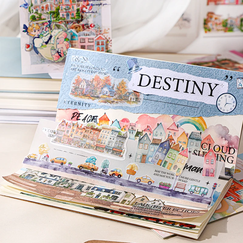 

Mr Paper, 6 Dual Material Die-Cut Sticker Book for Yearning Town Series, DIY Manual Cute Decorative Stickers