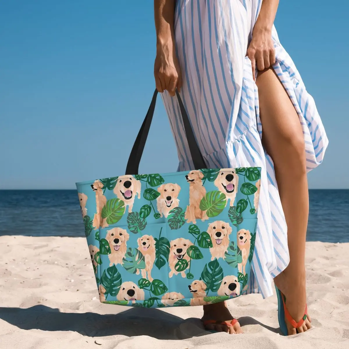 Golden Labrador Retriever Dog Tropical Beach Tote Bag Sport Gym Yoga Duffle Large Tote Bag Women Travel Bag Fitness bag