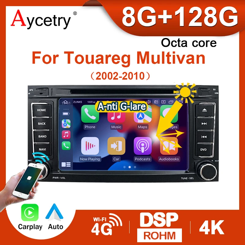 For Volkswagen VW Touareg T5 Transporter Wireless Carplay 2 din Android 12 car Radios screen GPS auto audio Multimedia player 4G