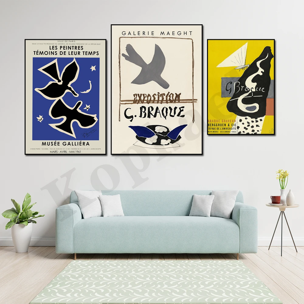 Georges Braque Abstract Vintage Blue Beige Birds Butterfly Museum Exhibition Poster