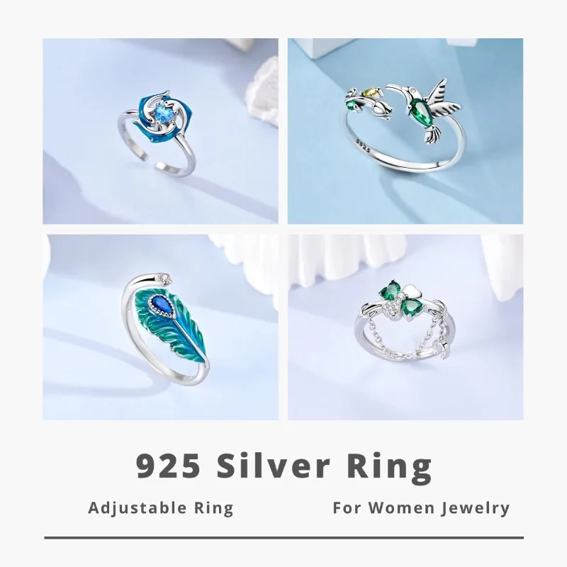 Women's Clover Adjustable Ring, Hummingbird Design Gift