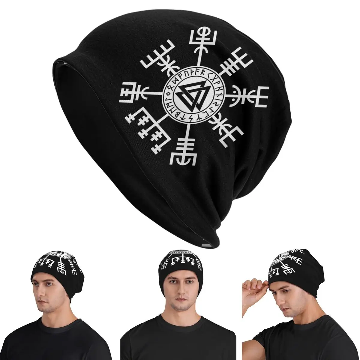 

Viking Compass Vegvisir Valknut Symbol Runes Viking Skullies Beanies Hats Warm Autumn Outdoor Cap Knitted Bonnet Caps Adult