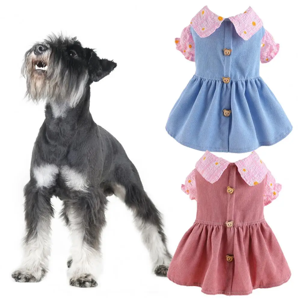 Adorable Pet Princess Dress with Cute Bear Button, Soft, Comfortable, Breathable, Cat, Dog Dresses, XS-2XL