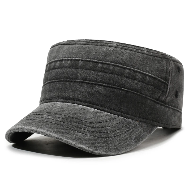 Einfarbige, gewaschene und im Used-Look-Sonnenschutz-Flachkappe für Herren – minimalistisch, stilvoll und vielseitig – Detail 1