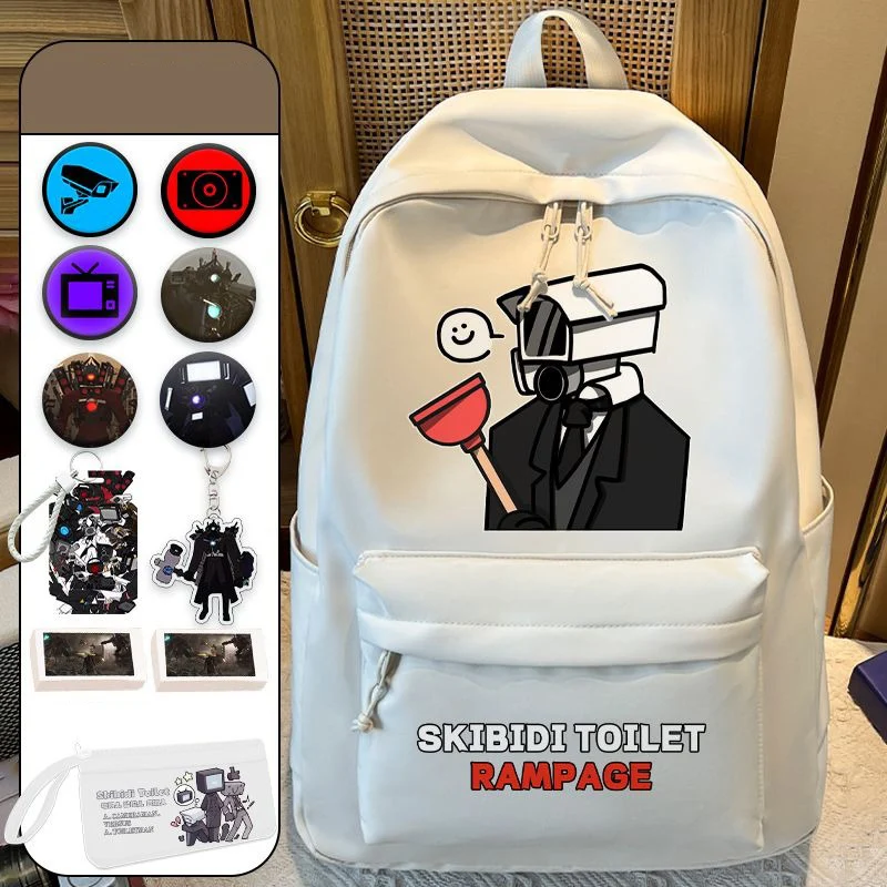 Negro Blanco, baño Skibidi, Mochilas escolares para estudiantes, niños y adolescentes, Mochilas de anime de gran capacidad para niñas y niños, regalo