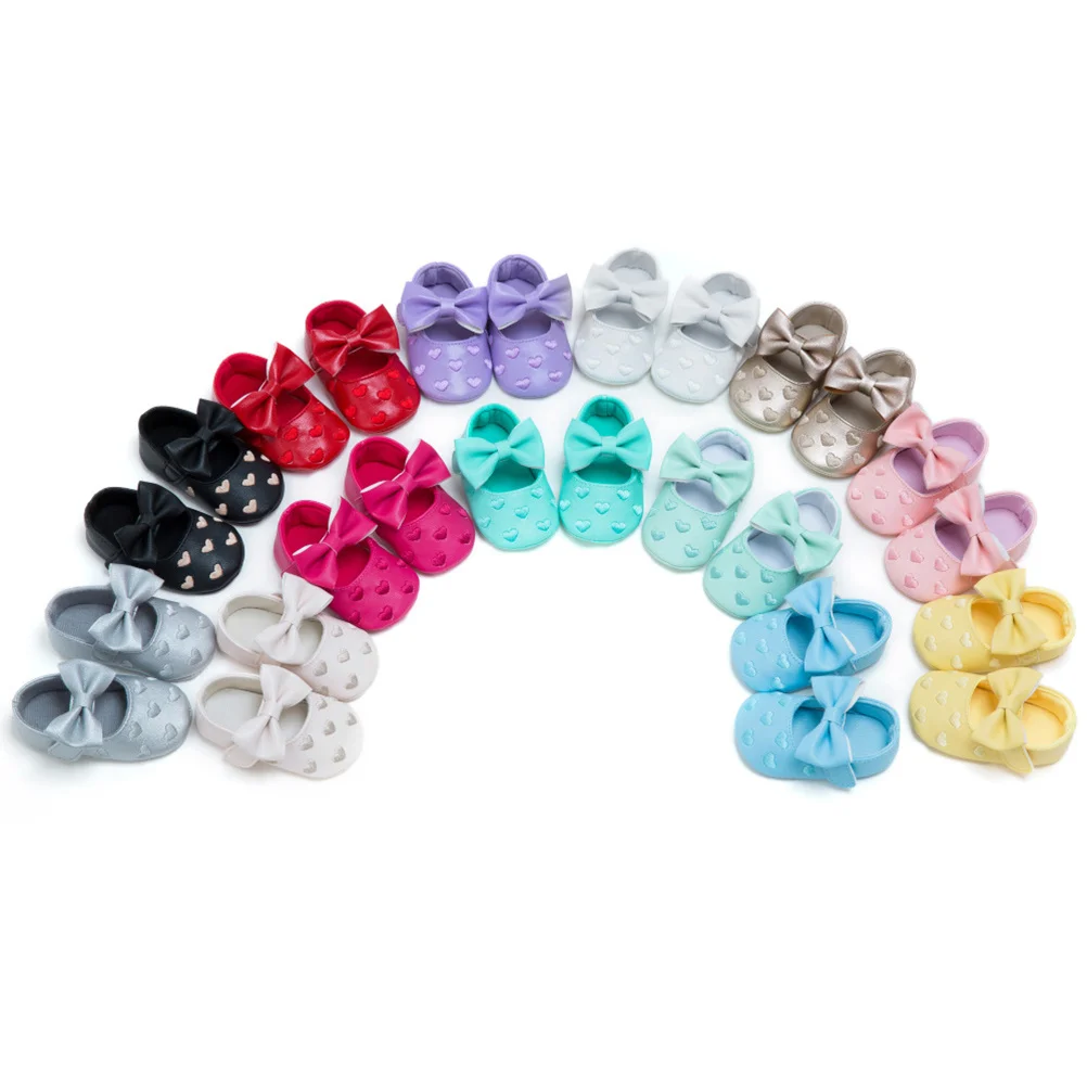 

1 пара детских туфель для малышей, белая, 11 см, 4Us, 3Uk, 19,5Eu, 4,323 дюйма, с узором в виде сердца, с вышитым бантом, на мягкой подошве для маленьких девочек