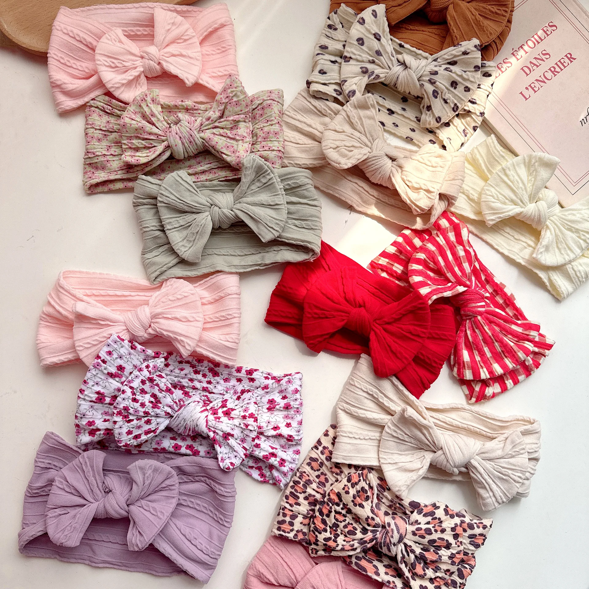 

3pcs Floral Print Bow Nylon Cable Headbands Set Children Baby Girls Hair Accessories Cute Bowknot Bandana Baby Newborn Headwear