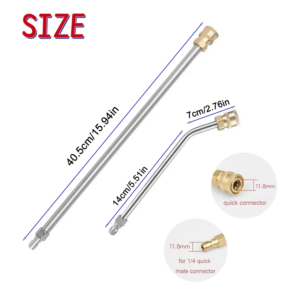 2-Piece Set Pressure Washer Extension Wands (Straight + Curved) with 1/4' Quick Connect for Wall/Roof/Car Cleaning